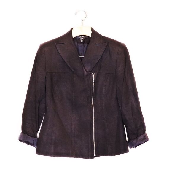 Black Twill Asymmetric Zip Blazer Jacket Louben Sz 2 - Picture 2 of 4